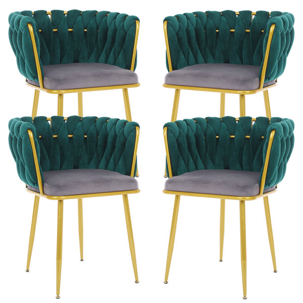 Everly Quinn Aagat Upholstered Velvet Woved Back Dining Chairs Wayfair